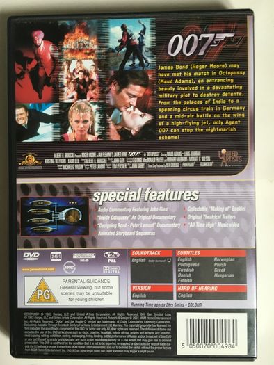007 James Bond - Octopussy [1983] Roger Moore, Maud Adams, Louis Jourdan, Desmond Llewelyn, Lois Maxwell & Kristina Wayborn [Movie DVD]