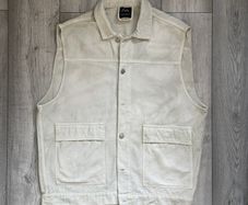Zara Mens Ecru Denim Utility Gilet Off White or Cream Size XL