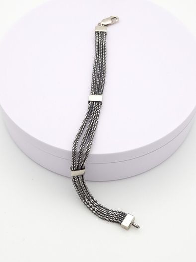 Vintage Multi-Strand 925 Silver Foxtail Bracelet
