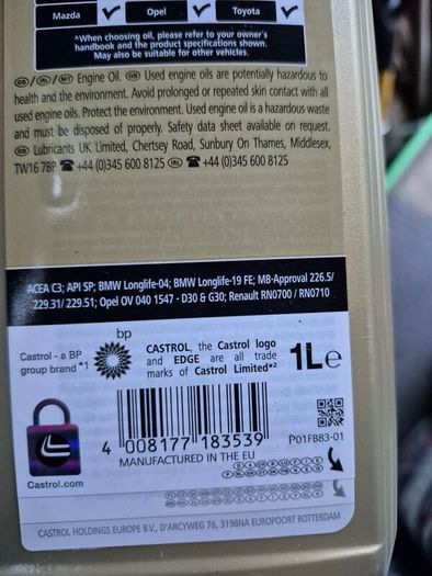 Castrol Edge 0W 30 engine oil 1l, new unopened