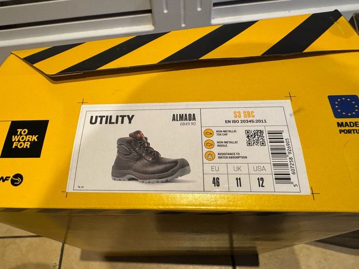 Steel toe safety boots.