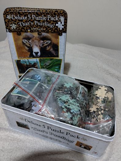 5 Deluxe Jigsaw Puzzles In Storage Tin