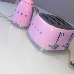 pink smeg toaster and kettle