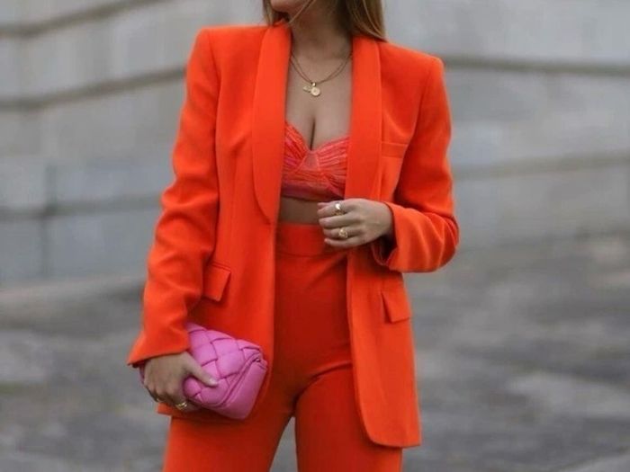 Fab Zara Bloggers Insta Famous Pumpkin Orange Suit Co Ord Blazer and Trousers   Size XL UK 14