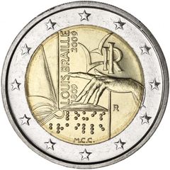 Italy 2 Euro Commemorative Coin 2009 - Louis Braille. Uncirculated.