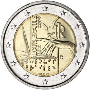 Italy 2 Euro Commemorative Coin 2009 - Louis Braille. Uncirculated.