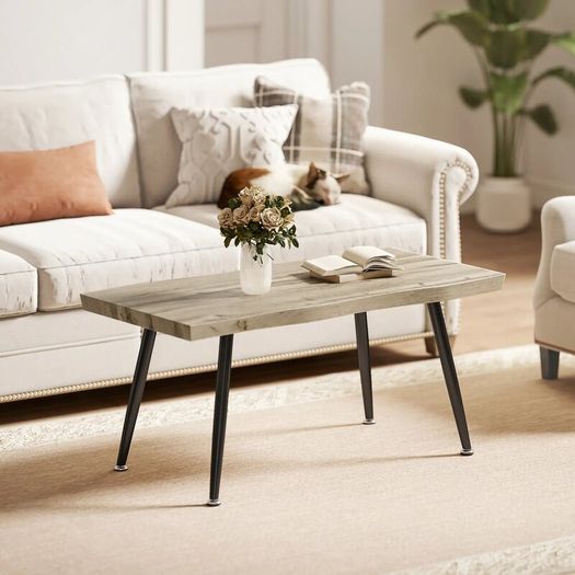 Curved Coffee Table Low Table for Modern Living Room with 4 cm Thick Top Steel Legs 100x50x45 cm Oak
