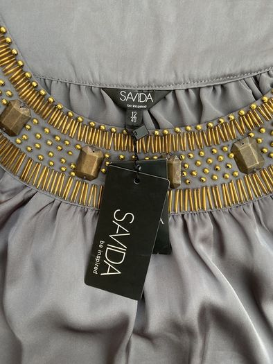 Brand New Savida Grey Bead Satin Dress Size 12