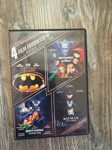 Batman 4-Film Favorites DVD Collection (1989-1997 Anthologies) Batman DVD, DC Comics, Superhero Movies, Batman Collection, 4 Film Favorites, Michael Keaton, George Clooney, Val Kilmer, Batman Returns, Batman Forever, 90s Movies, DVD Box Set.