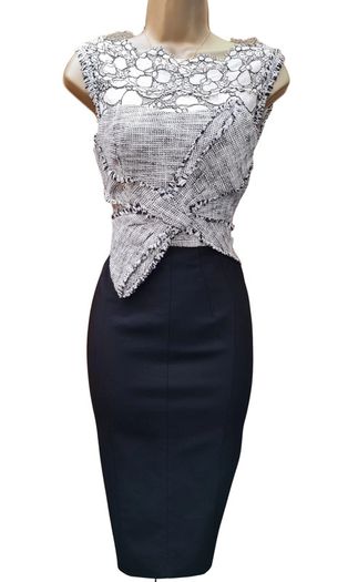 Karen Millen Elegant Tweed Dress with Textured Bodice