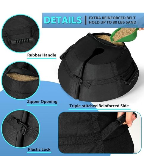 Parasol Base Weights Bag, Heavy-duty Parasol Sand Base up to 80 lbs, Removable Sand Base, Adjustable Diameter Garden Umbrella Base for All Kinds of Parasols (Round)