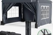 3m x 3m Pop Up Heavy Duty Gazebo with Sides, Central Lock System &amp; 4 Weight Bags &amp; Carry Bag, Marquee Garden Party Tent Outdoor, Grey