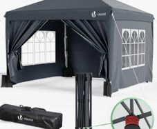3m x 3m Pop Up Heavy Duty Gazebo with Sides, Central Lock System & 4 Weight Bags & Carry Bag, Marquee Garden Party Tent Outdoor, Grey