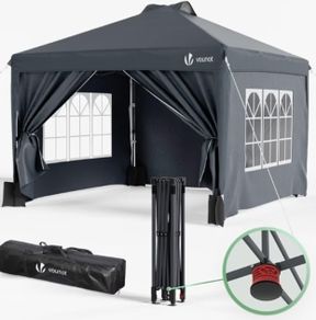 3m x 3m Pop Up Heavy Duty Gazebo with Sides, Central Lock System & 4 Weight Bags & Carry Bag, Marquee Garden Party Tent Outdoor, Grey