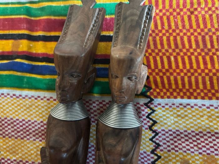 Vintage African Hand-Carved Wooden Salad Servers (Pair)