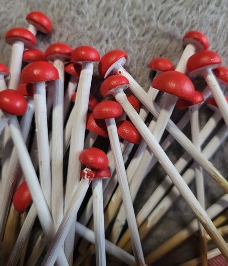 Handcrafted tiny wooden mushrooms