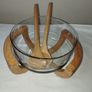 Vintage Beechwood stand, servers and Glass Salad bowl Image 7