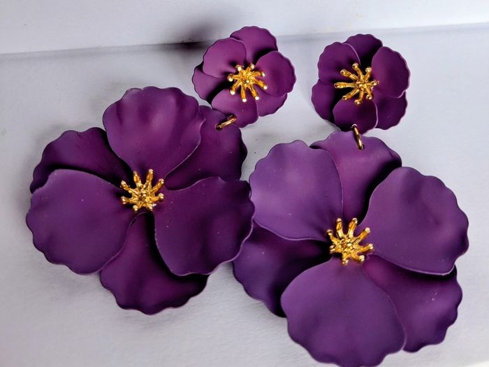 Aubergine & Gold Double Drop Primrose Earrings