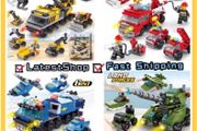 6IN1 Building Blocks City Fire Car Police Truck Engineering Crane Tank Helicopter Bricks Set Toys Works with Lego  for Children Kids