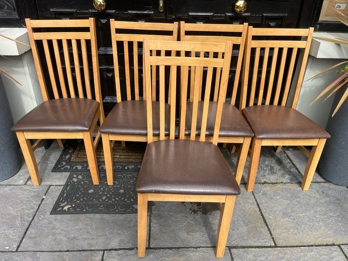 5 x Lovely Sturdy Leather Kitchen Dining Chairs - Can Deliver