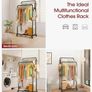 Clothes Rail - Double-Rod Rustproof Clothes Rack with Anti-Slip Stoppers, Shoes Shelf and Hooks, Multifunctional Hanging Rack for Laundry, Entryway, Bedroom, Shop, 73 x 42 x 150 cm, Black Image 6