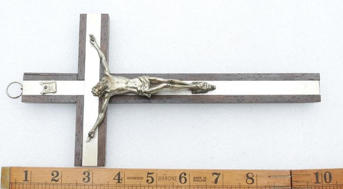 Vintage 10" Italian Wooden Wall Crucifix with Silver Corpus