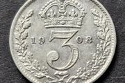 1908 Great Britain GB Silver 3 Three Pence Coin