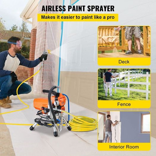 Airless Paint Sprayer with High Pressure Hose, 2200W Wall Paint Gun, 3000PSI 2L/min Brushless Motor Included, for Interior and Exterior Painting, Fence Accessories