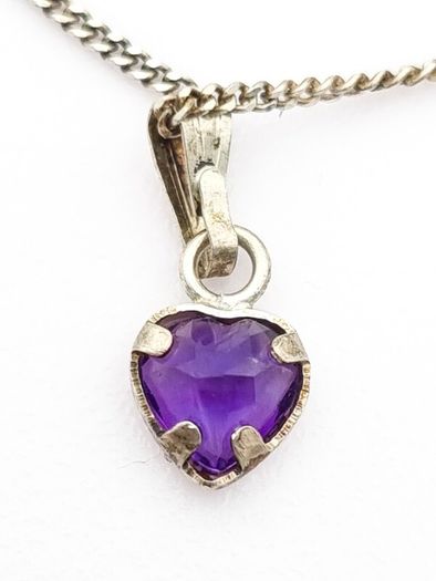 Tiny Amethyst Silver Heart On Italian Chain