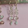 Handmade Brass Drops, Wire Swirl Jewelry, Pink Crystal Bead Dangles, Boho Ear Hooks Image 6