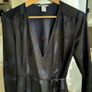 HM satin black and blue bird print wrap dress S Image 3