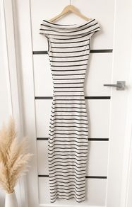 BNWT Pull & Bear Off Shoulder Ribbed Stripe Midi Dress XS