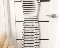 BNWT Pull & Bear Off Shoulder Ribbed Stripe Midi Dress XS