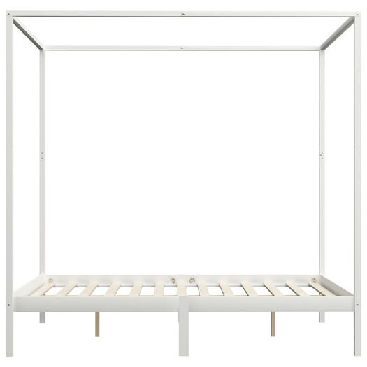 Canopy Bed Frame with 2 Drawers White Solid Pine Wood 180x200cm