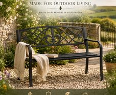 Black Metal Garden Bench 2 Seater Outdoor Patio Bench