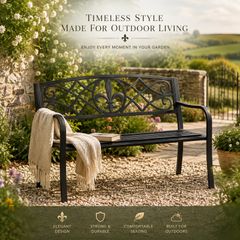 Black Metal Garden Bench 2 Seater Outdoor Patio Bench