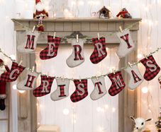 Merry Christmas Banners, Sock Shaped Christmas Burlap Banners,Christmas Banners Flags Outdoor Indoor Vintage Hanging Decorations, for Christmas (FREE POSTAGE)