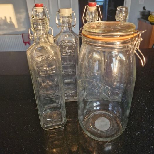 Glass Bottles and Storage Jar Set