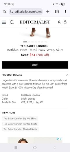Ted Baker Bethhie Skirt - Orange - Size 3 UK 12 - BNWT RRP 155