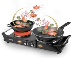 Hot Plate HP2 BK, Table Top Cooking, 2500W Black Steel Electric Double Hob with Handles, 2 Cast Iron Portable Hob Burner Rings (1500W & 1000W) for Home Kitchen, Pots, Camping