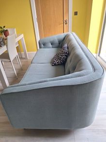 Blue Fabric Buttoned Sofa
