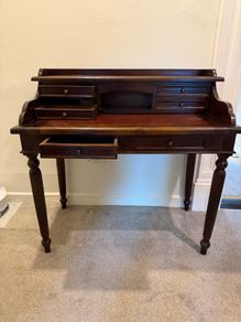 Mahogany Vintage Style Writing Desk, Red Leather top