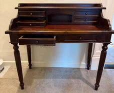 Mahogany Vintage Style Writing Desk, Red Leather top