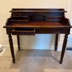 Mahogany Vintage Style Writing Desk, Red Leather top