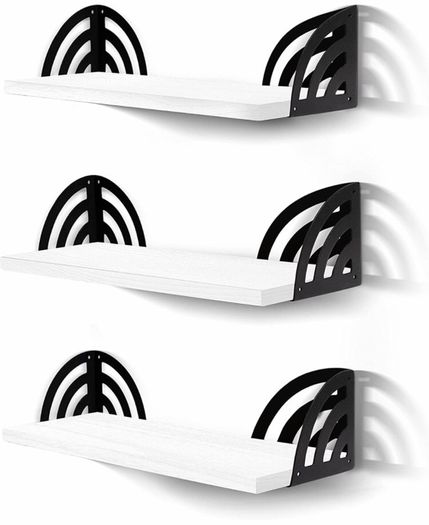 Wall Mounted Floating Shelves Set of 3, 42cm x 15cm x 10.5cm Storage Bookshelf for Living Room Office Bedroom Bathroom Kitchen Display Rustic Wood with Metal Bracket (MULTIPLE STYLES, COLOURS)