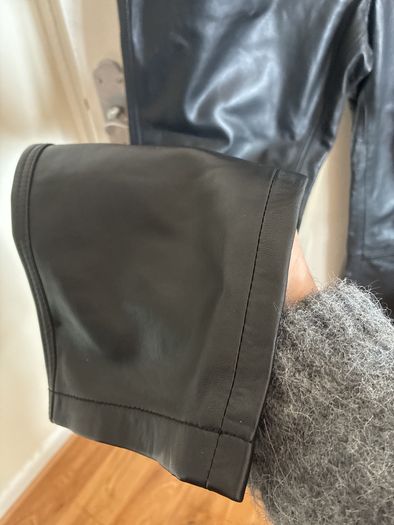 Soft leather straight leg trousers