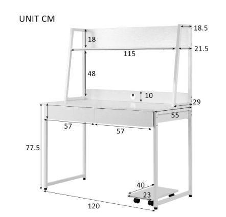 BRAND NEW 2 drawers office desk made of MDF wood and steel office work desk home computer desk with books/ photo shelf 120 x 55 x 145 cm