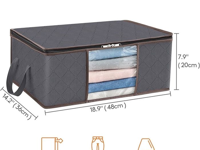 35L Clothes Storage Bag Foldable Storage Boxes with Lids Underbed Wardrobe Storage Organiser with Sturdy Fabric Clear Window for Clothing Bedding Sweaters T-shirts Blankets, 3 Pack, Grey