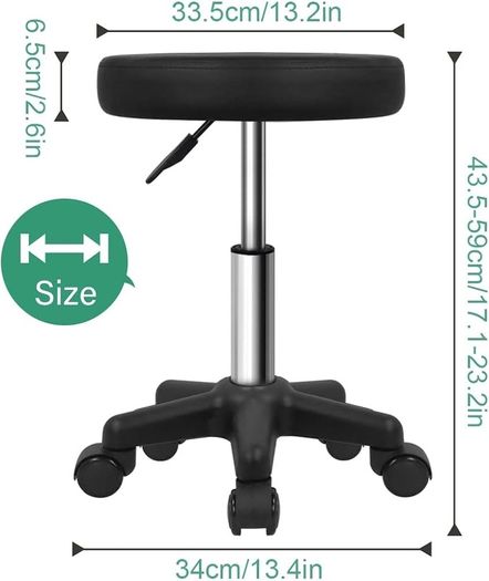 FREE SHIPPING Round Rolling Stool with Wheels Height Adjustable Stool Spa Stool for Salon Massage Home Kitchen Black