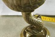 Stunning Vtg Olive Green Glaze Porcelain -Koi Fish Shell Pedestal Bon Bon Dish
